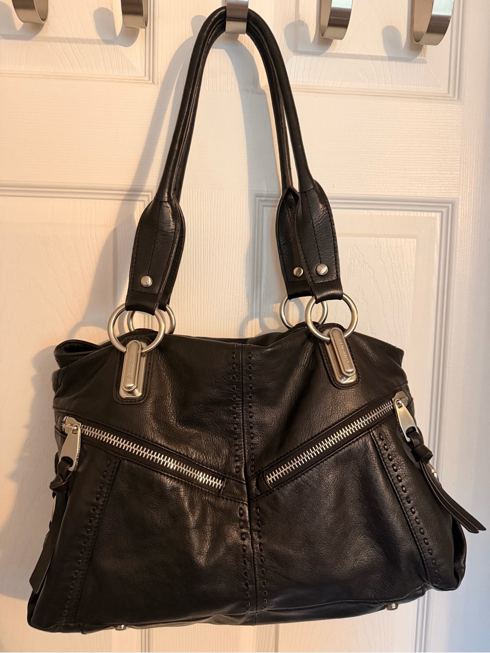 Vintage B. Makowsky Black Pebbled Leather Slouchy Shoulder Satchel Bag Y2K